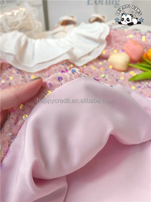 LEZONKIDS - Vestidos de Sequins Azuis de Sirene de Veludo para Meninas com Manga Longa para a Primavera